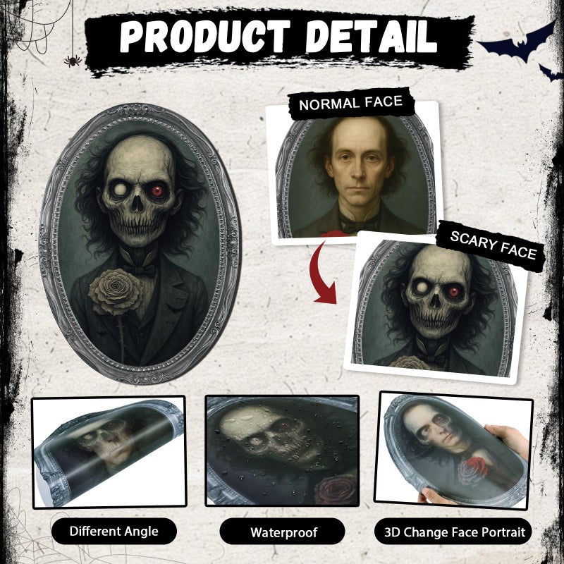 Lansian Halloween Decorations Indoor Scary Wall Decor, 6Pack 3D Changing Face Moving Picture Frames Portrait, Gothic Horror Poster Castle Haunted House Mansion Decor Decoration Party Supplies - Image 2